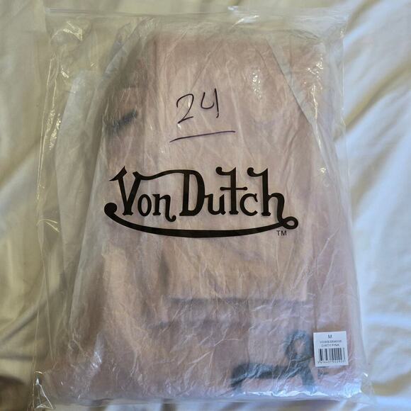 NWT Von Dutch Sweatpants Womens Medium Pink Jogger Velvet Black Logo - Picture 12 of 12
